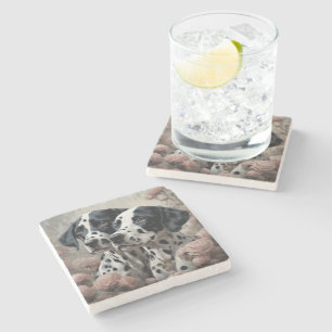 Flower Dog Breed Portraits 4 Stone Coaster