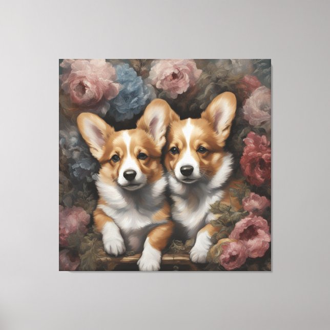 Flower Dog Breed Portraits 5 Canvas Print (Front)