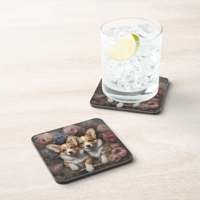 Flower Dog Breed Portraits 5 Coaster (Right Side)