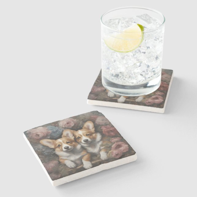 Flower Dog Breed Portraits 5 Stone Coaster (Side)
