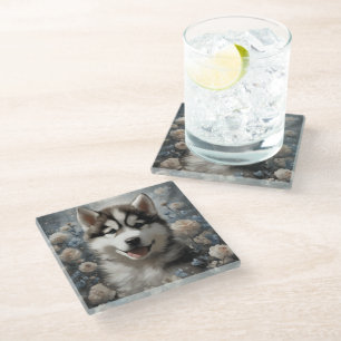 Flower Dog Breed Portraits 7 Glass Coaster