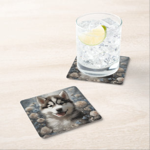 Flower Dog Breed Portraits 7 Square Paper Coaster