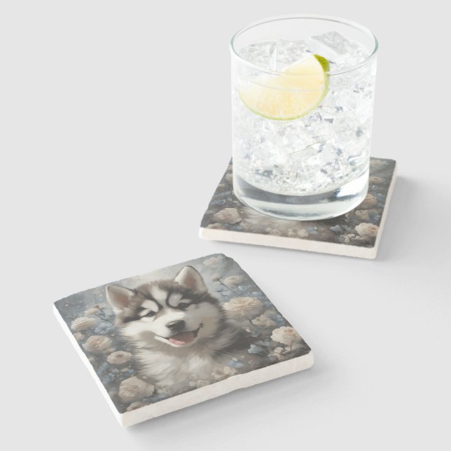 Flower Dog Breed Portraits 7 Stone Coaster (Side)