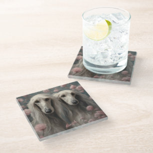 Flower Dog Breed Portraits 8 Glass Coaster