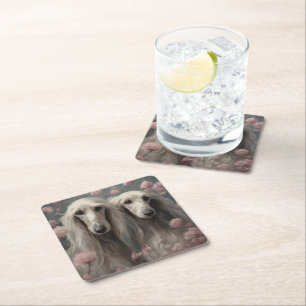 Flower Dog Breed Portraits 8 Square Paper Coaster