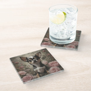 Flower Dog Breed Portraits 9 Glass Coaster