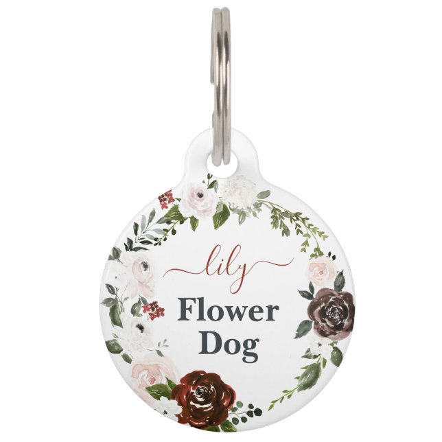 Flower Dog | Dog in Wedding Monogram Pet Tag (Front)