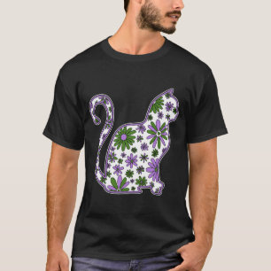 Flower doodle cat LGBTQ+ Genderqueer Pride Flag T-Shirt