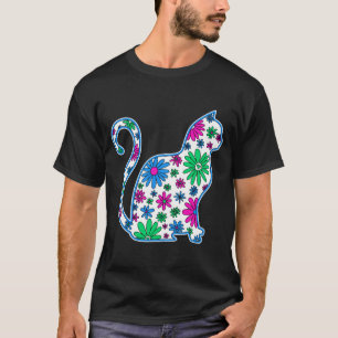 Flower doodle cat LGBTQ+ Polysexual Poly Pride Fla T-Shirt