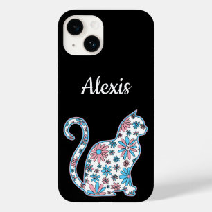 Flower doodle cat LGBTQ+ Trans Pride Flag Case-Mate iPhone 14 Case
