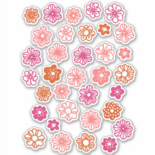 Flower Doodle Pink Red and Orange