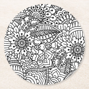 Flower Doodle Round Paper Coaster