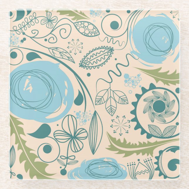 Flower Doodles Glass Coaster (Front)
