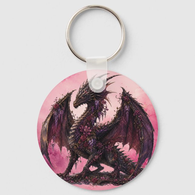 Flower Dragon | Botanical Fantasy Dragon Key Ring (Front)