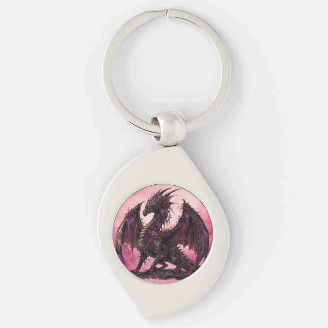 Flower Dragon | Botanical Fantasy Dragon Key Ring (Front)