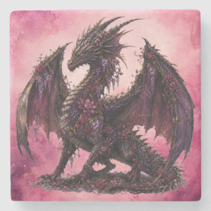 Flower Dragon Botanical Fantasy Dragon Stone Coaster