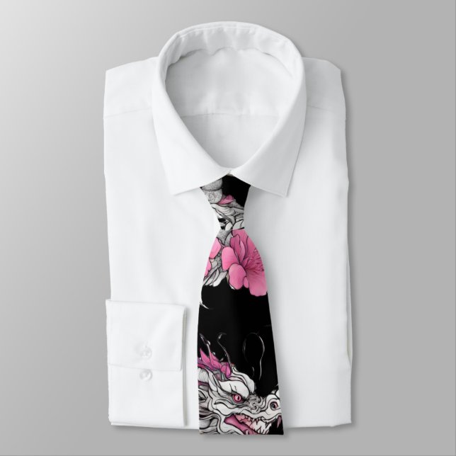 Flower Dragon Necktie (Tied)