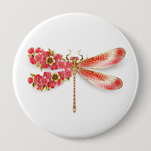 Flower dragonfly with jewellery sakura 10 cm round badge