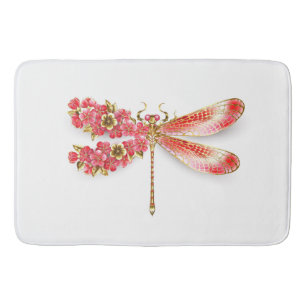 Flower dragonfly with jewellery sakura bath mat
