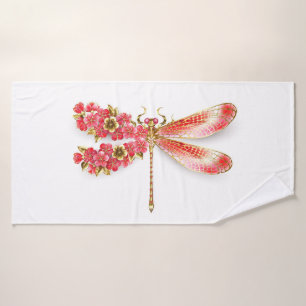 Flower dragonfly with jewellery sakura bath towel