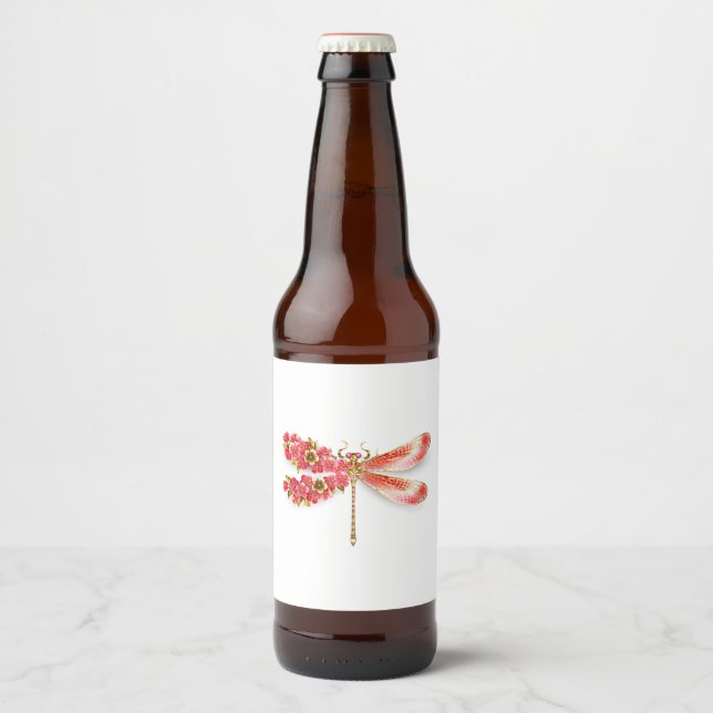 Flower dragonfly with jewellery sakura beer bottle label (Front)