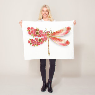 Flower dragonfly with jewellery sakura fleece blanket