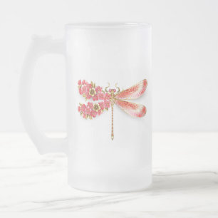 Flower dragonfly with jewellery sakura frosted glass beer mug