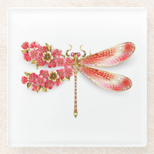 Flower dragonfly with jewellery sakura glass coaster
