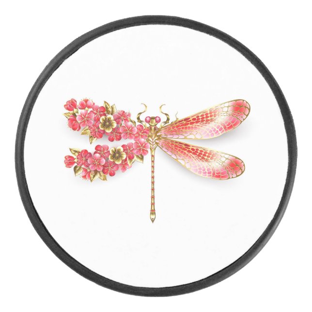 Flower dragonfly with jewellery sakura hockey puck (Front)