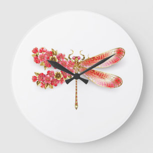 Flower dragonfly with jewellery sakura large clock