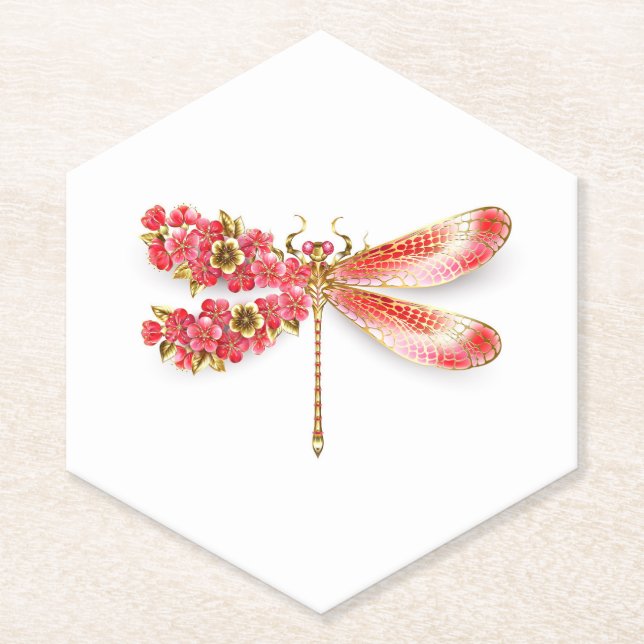 Flower dragonfly with jewellery sakura paper coaster (Front)