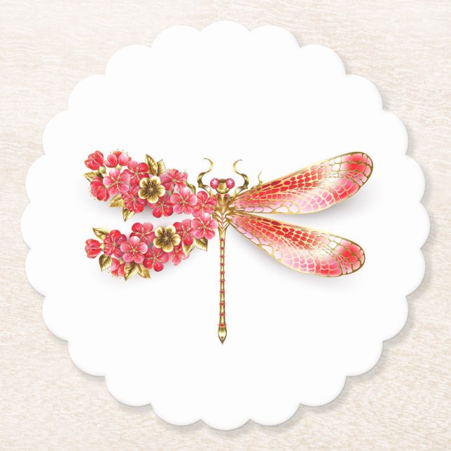 Flower dragonfly with jewellery sakura paper coaster (Front)
