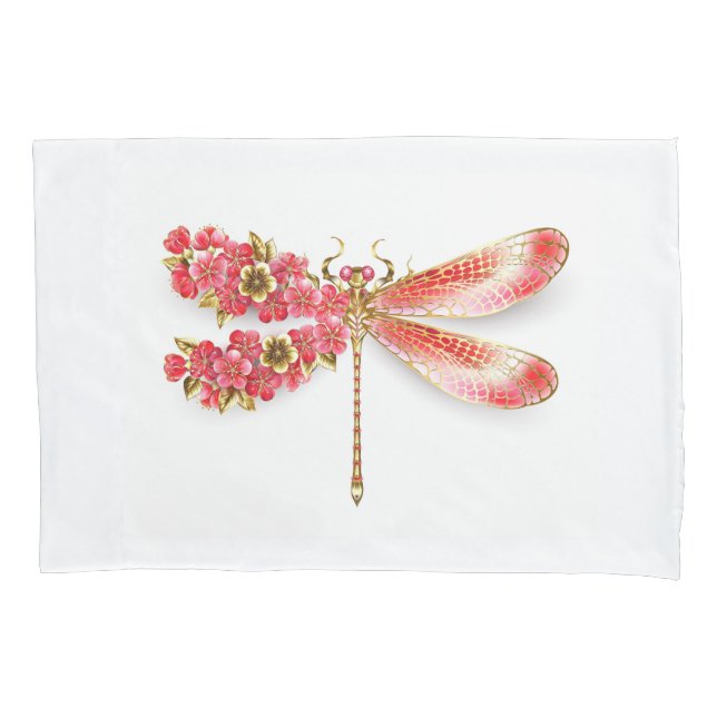 Flower dragonfly with jewellery sakura pillowcase (Front-Left)