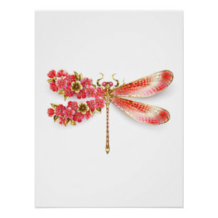 Flower dragonfly with jewellery sakura poster