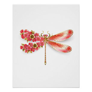 Flower dragonfly with jewellery sakura poster