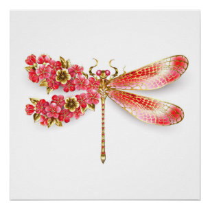 Flower dragonfly with jewellery sakura poster