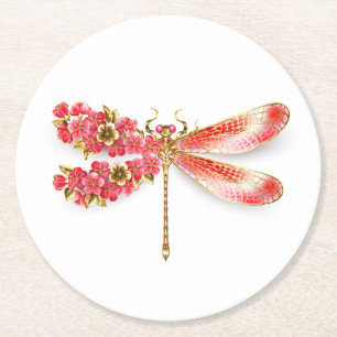 Flower dragonfly with jewellery sakura round paper coaster