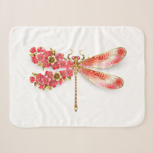 Flower dragonfly with jewellery sakura sherpa blanket