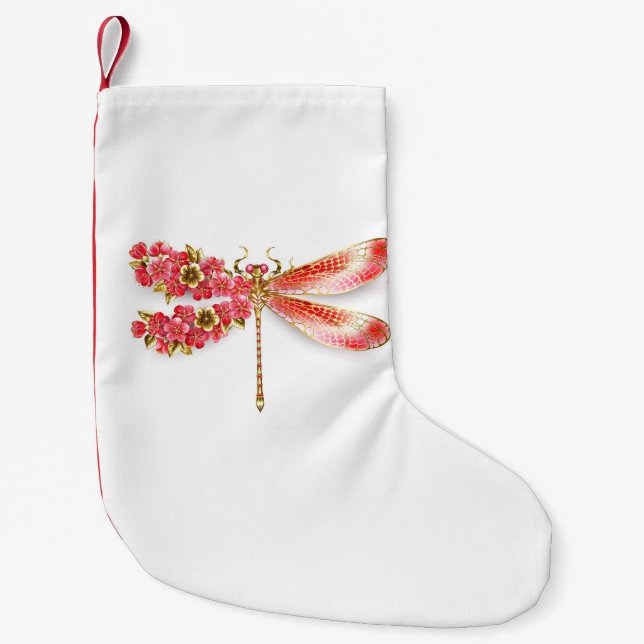 Flower dragonfly with jewellery sakura small christmas stocking (Front)