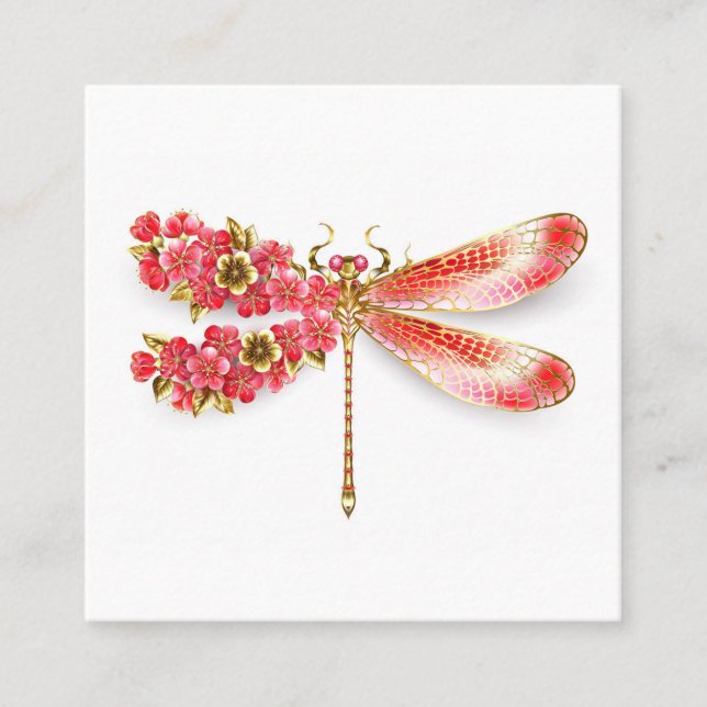 Flower dragonfly with jewellery sakura square business card (Front)