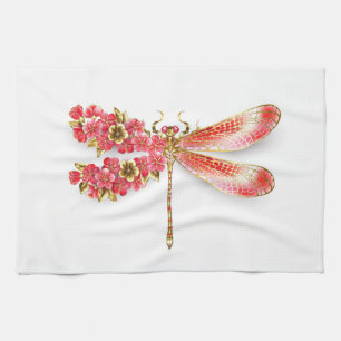 Flower dragonfly with jewellery sakura tea towel