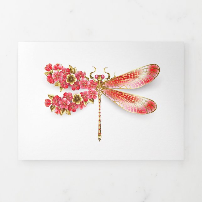 Flower dragonfly with jewellery sakura Tri-Fold holiday card (Cover)