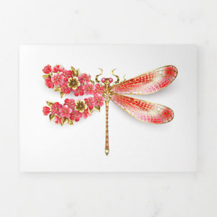 Flower dragonfly with jewellery sakura Tri-Fold invitation
