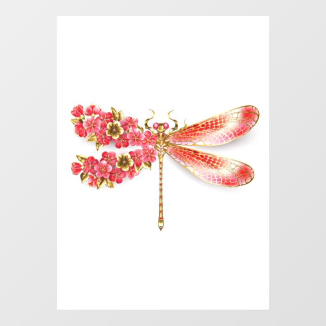 Flower dragonfly with jewellery sakura window cling (Sheet)