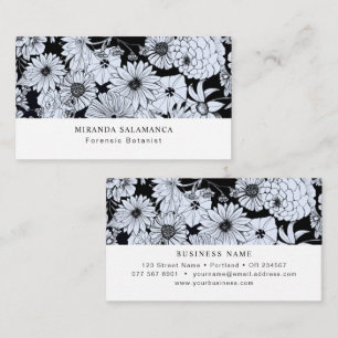 Flower drawing, black and white flowers business card