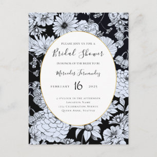 Flower drawing, black and white flowers postcard