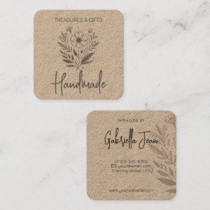 Flower Drawing Handmade Crafts Simple Kraft Paper Square Business Card