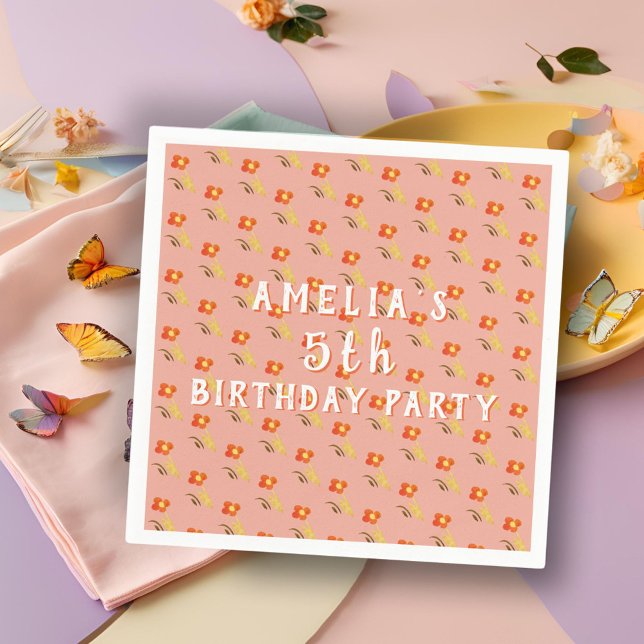 Flower Drawing Pattern Girl Birthday Party Napkin (Creator Uploaded)