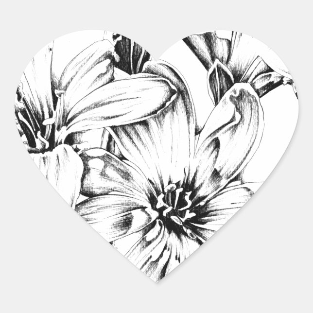 Flower drawing sketch art handmade heart sticker (Front)