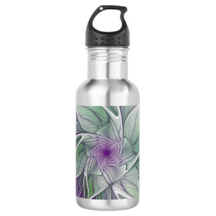 Flower Dream, Abstract Purple Green Fractal Art 532 Ml Water Bottle